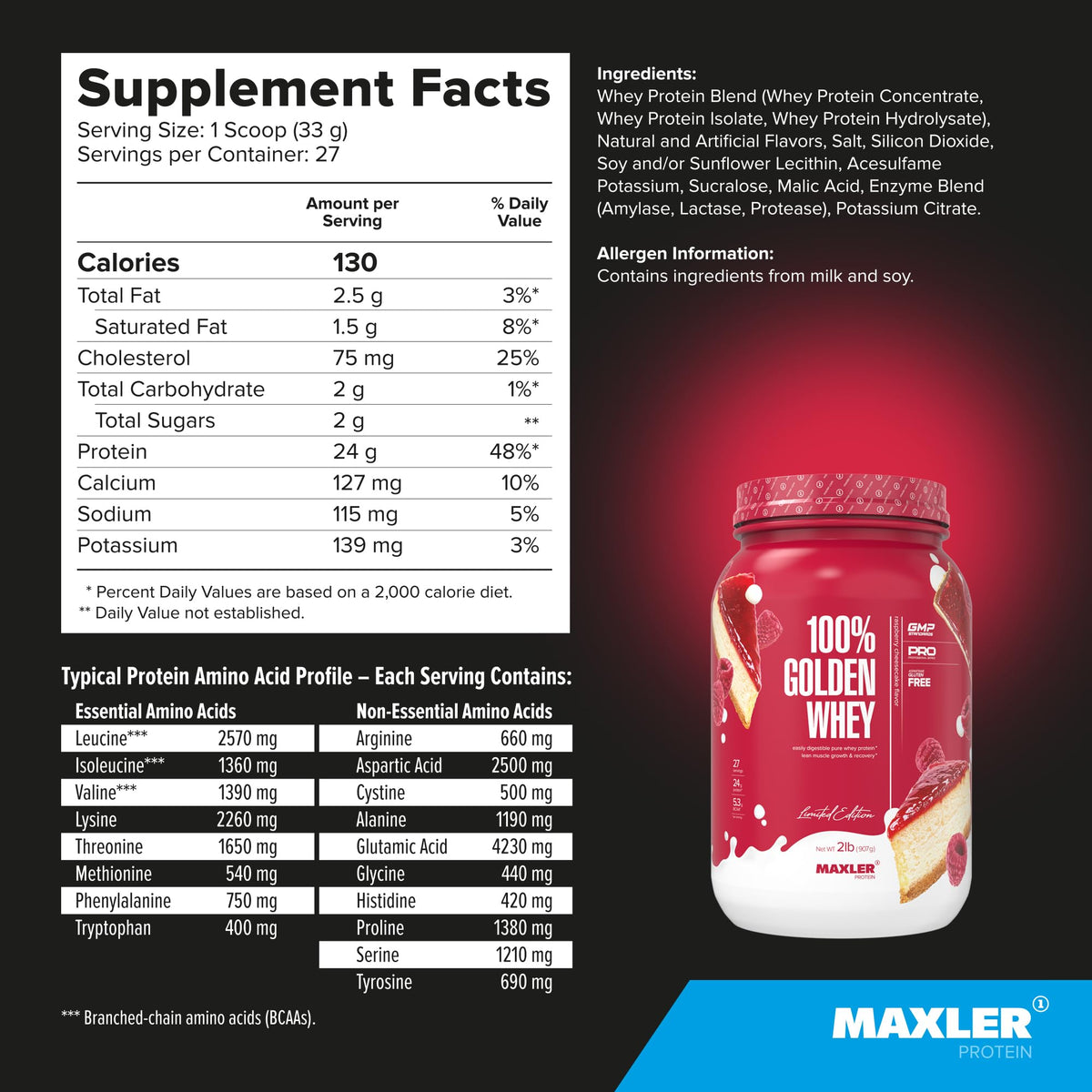 Maxler 100% Golden Whey Protein - 24g of Premium Whey Protein Powder per Serving