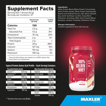 Maxler 100% Golden Whey Protein - 24g of Premium Whey Protein Powder per Serving
