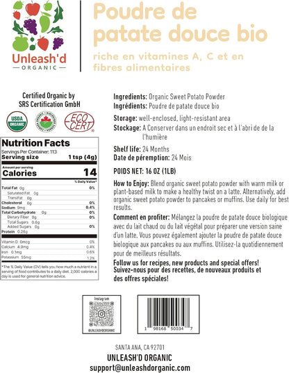 Unleash’d Organic Organic Sweet Potato Powder 16oz – 100% Pure Superfood, Rich in Antioxidants & Vitamins, Supports Immunity & Digestive Health