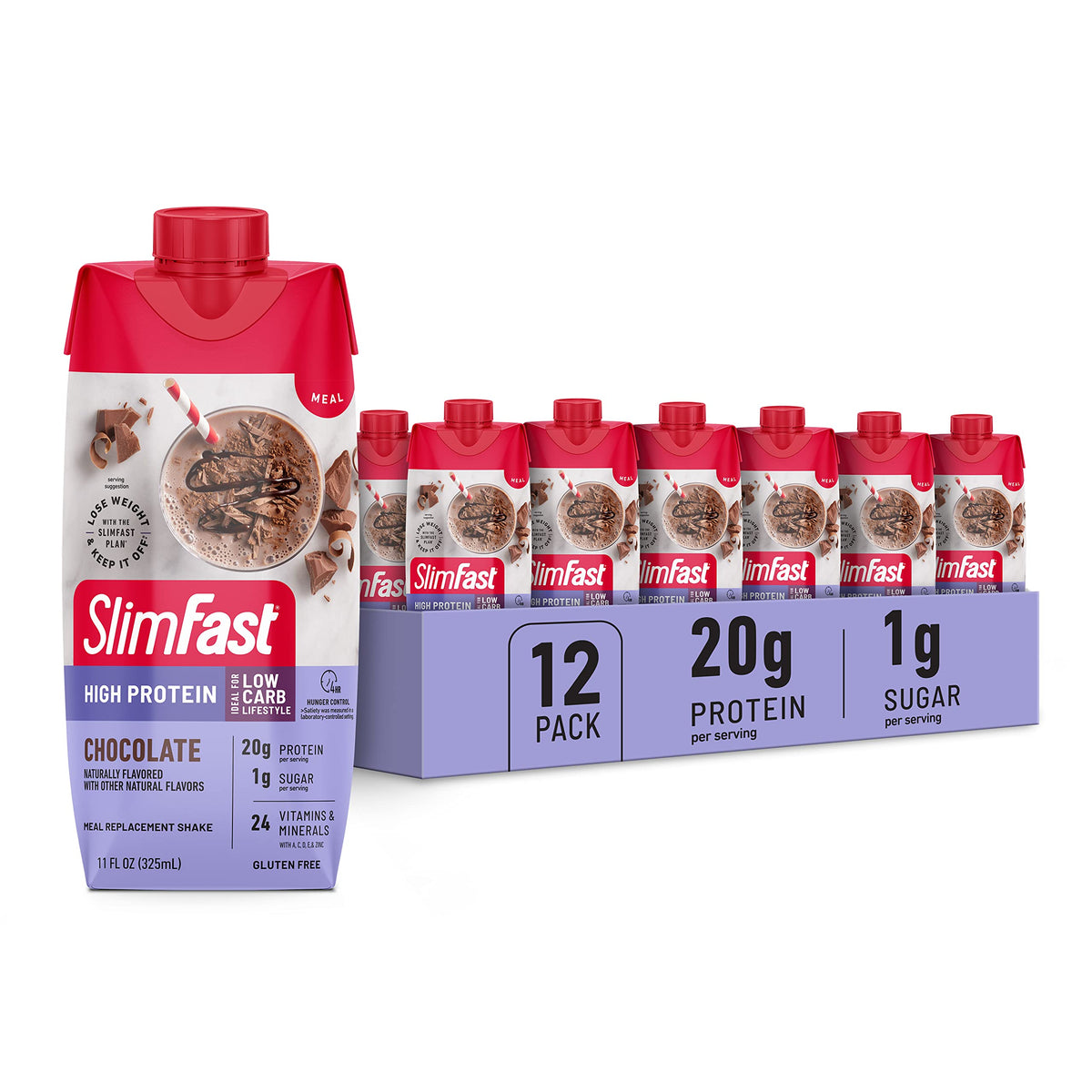 SlimFast Protein Shake, Chocolate- 20g Protein, Meal Replacement Shake Ready to Drink