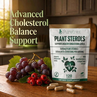 Plant Sterols Complex with Beta-Sitosterol, CoQ10, Hawthorn Berry & Grape Seed Extract, 120 Vegan Capsules, Cardiovascular Wellness & Cholesterol Balance Daily Support, Non-GMO, UK Made
