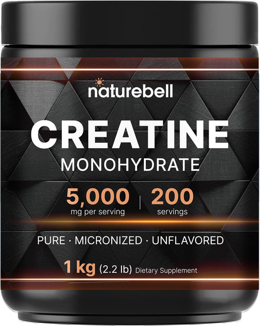 NatureBell Micronized Creatine Monohydrate Powder, 200 Servings | 5g Per Serving. Creatine Bulk Supply (1 kg / 2.2 lb). Unflavored & Easy-to-Mix. Keto, Vegan, Filler Free.