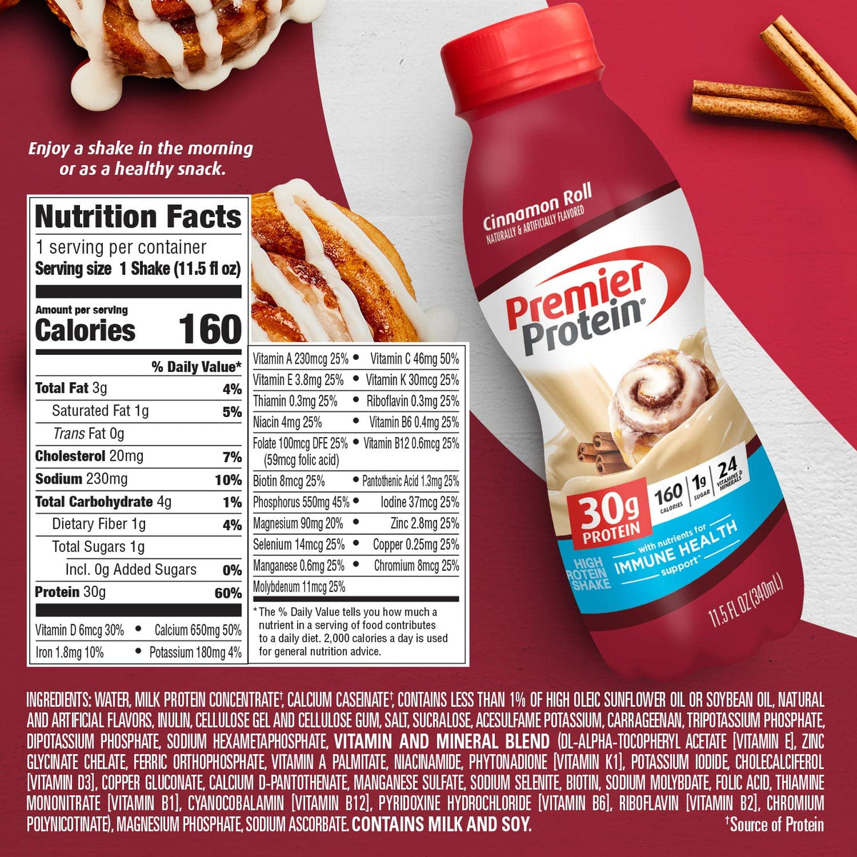 Premier Protein Shake, 30g Protein, 1g Sugar,24 Vitamins&Minerals Nutrients to Support