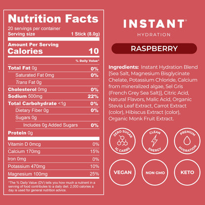 Instant Hydration Sugar Free Electrolytes Powder Packets Variety Pack - Watermelon, Raspberry, Lemon Lime Drink Mix & Travel Essentials with Magnesium and Potassium - Post Workout Recovery - 20 Sticks