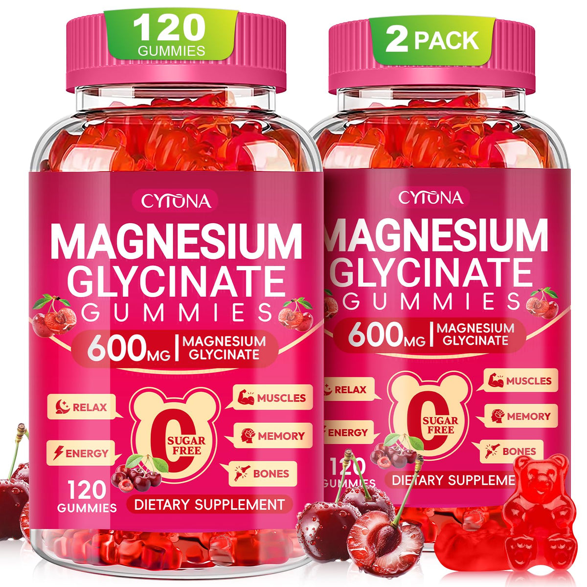 Magnesium Glycinate Gummies 600mg, Sugar Free Magnesium Gummies for Adults