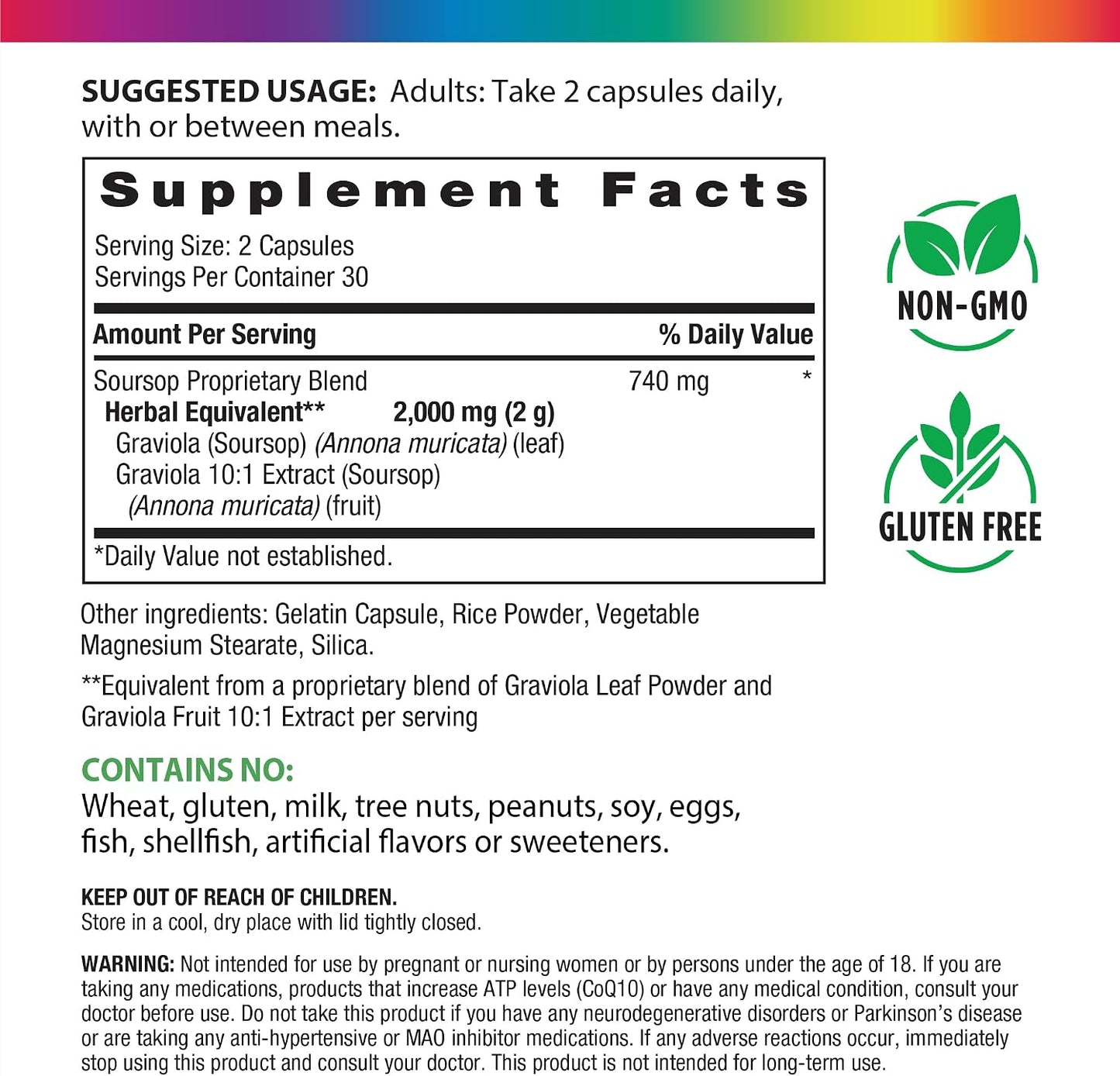 Rainbow Light Graviola Capsules | 60 Count | Full Spectrum Fruit & Leaf Blend (Annona Muricata) | Non-GMO and Gluten Free Herbal Supplement