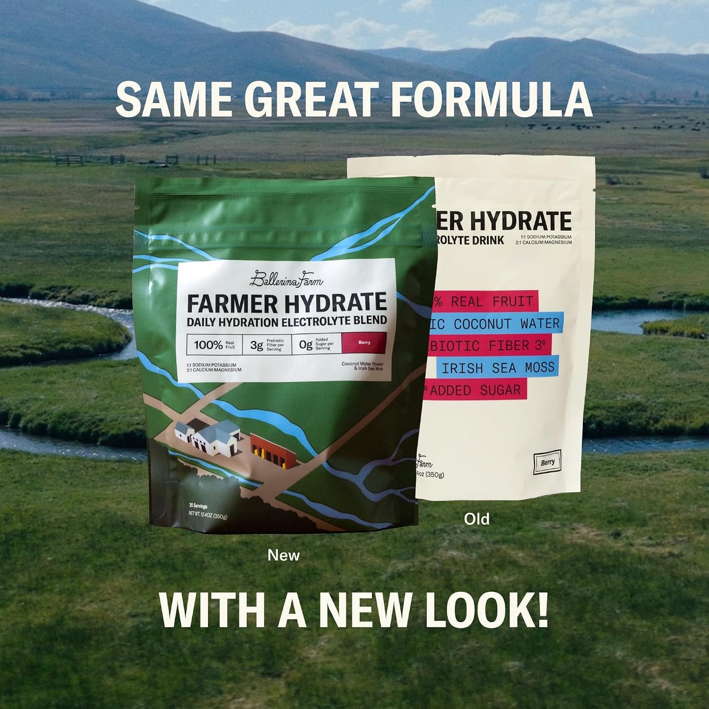 Ballerina Farm Farmer Hydrate Berry Electrolyte Powder | Organic Coconut Water, Irish Sea Moss, French Sea Salt, No Added Sugar, Prebiotic Fiber, 25 Servings