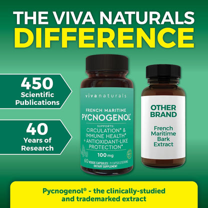 Viva Naturals Pycnogenol - 100mg French Maritime Pine Bark Extract – Supports Circulation, Antioxidant-Like Activity, Joints & Immune Health and Function – 60 Veggie Capsules