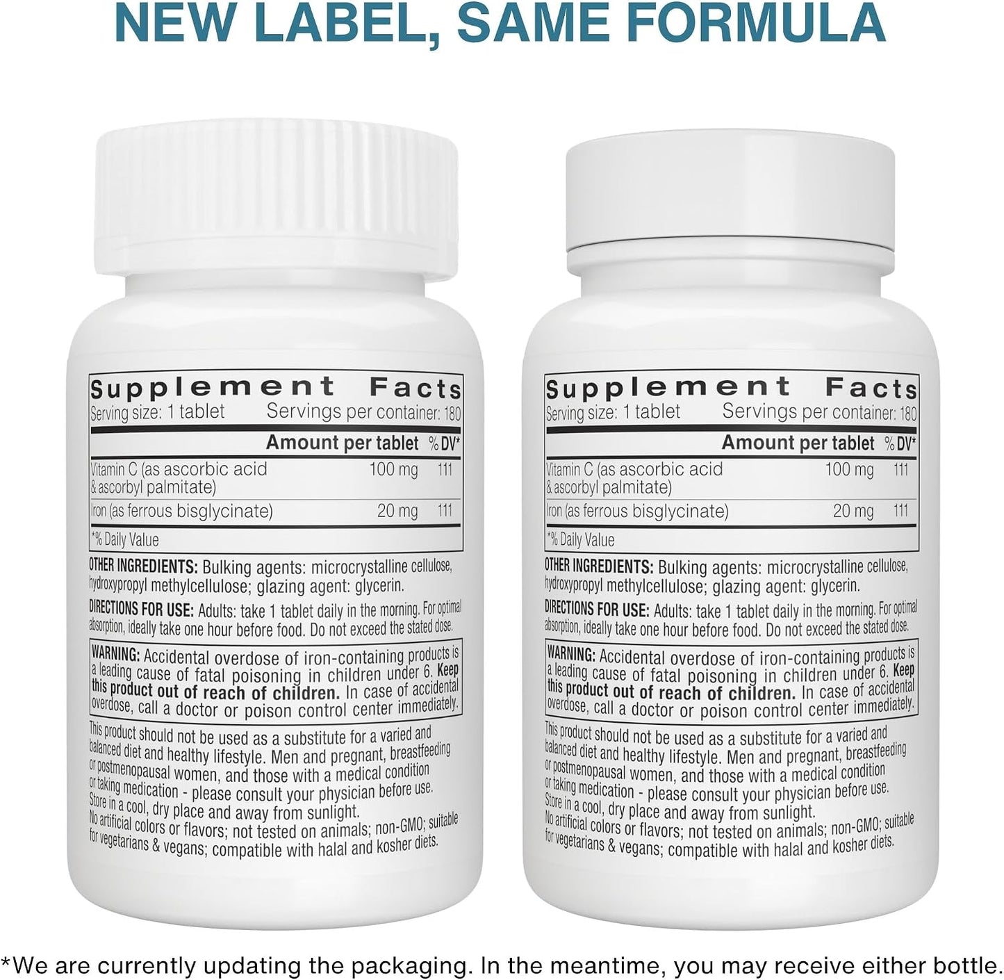 Igennus Clean & Gentle Iron Bisglycinate 20mg Plus Vitamin C, 6 Month Supply, Targeted Release, Chelated High Absorption Ferrous Bisglycinate, Vegan, 180 Tablets