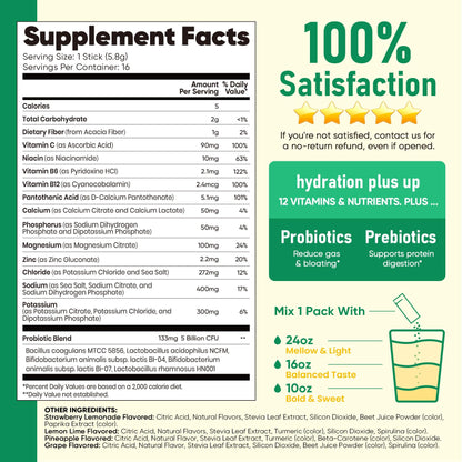 Venture Pal Sugar Free Hydration Packets + Gut Health Electrolytes Powder | Liquid Daily IV with 7 Electrolytes, 5 Vitamins, Probiotics & Fiber for Dehydration Relief and Gut Health Support
