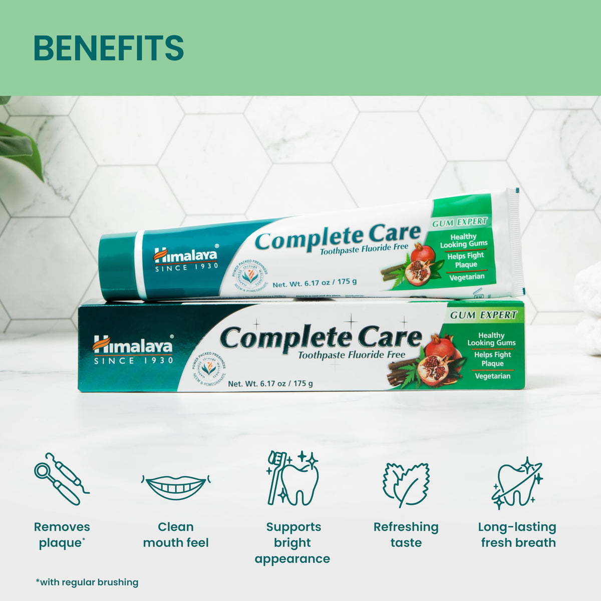 Himalaya Mint Fresh Gel Toothpaste, Fluoride Free to Reduce Plaque & Brighten Teeth, 6.17 oz, 2 Pack