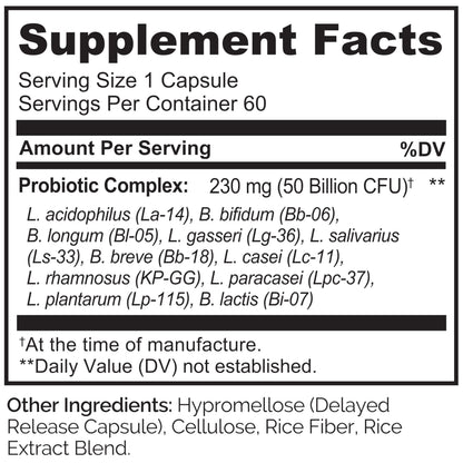 NATURELO Probiotics for Digestive Health, 50 Billion CFU, 60 Vegetarian Capsules, 11 Strains, Daily Use Supplement, Delayed Release, No-Fridge, Boosts Immune System, Probiotics for Women & Men