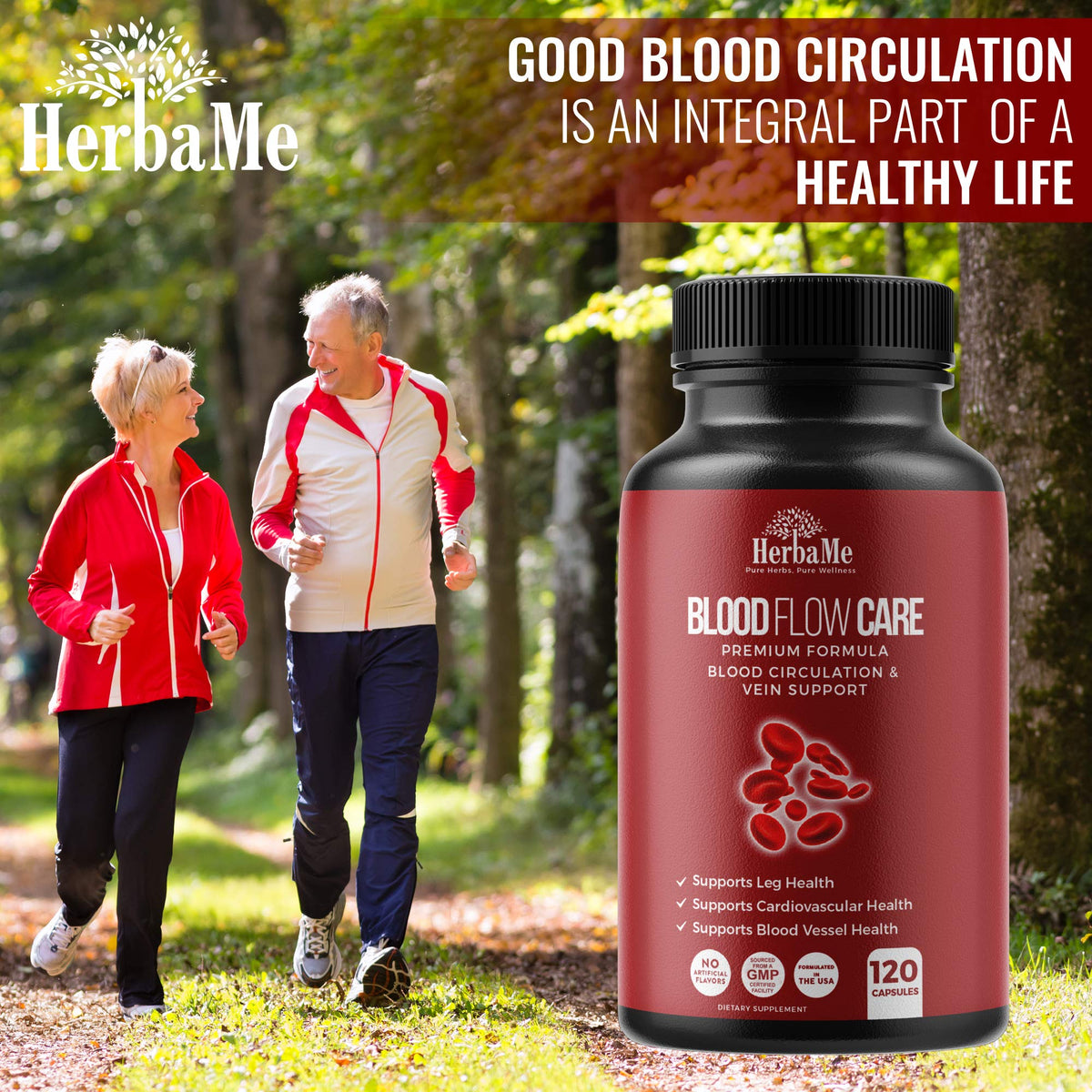 HerbaMe Blood Circulation Supplement, 120 Capsules, Supports Leg Vein, Heart