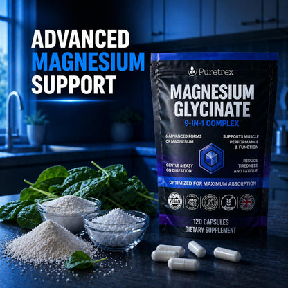Magnesium Glycinate Complex, 120 Vegan Capsules, 9-in-1 Formula with 6 Advanced Forms, Supports Muscle Performance, Maximum Absorption