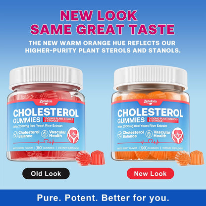 Cholesterol Lowering Supplements Gummies, Cholesterol Gummies with Plant Sterols & Stanols, Red Yeast Rice, Lower Cholesterol Naturally – Vegan, Non-GMO, Mixed Berry Flavor, 90Ct