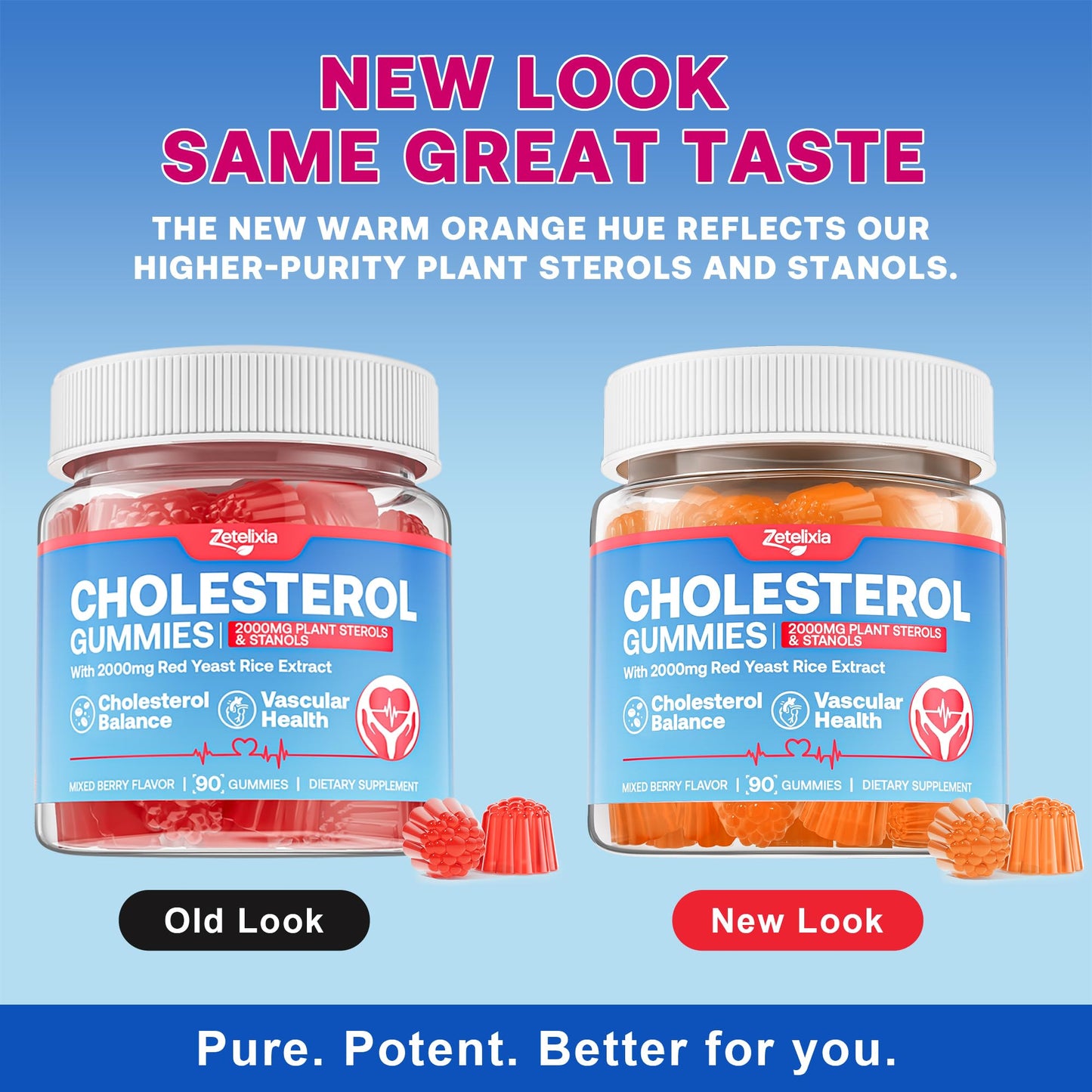 Cholesterol Lowering Supplements Gummies, Cholesterol Gummies with Plant Sterols & Stanols, Red Yeast Rice, Lower Cholesterol Naturally – Vegan, Non-GMO, Mixed Berry Flavor, 90Ct