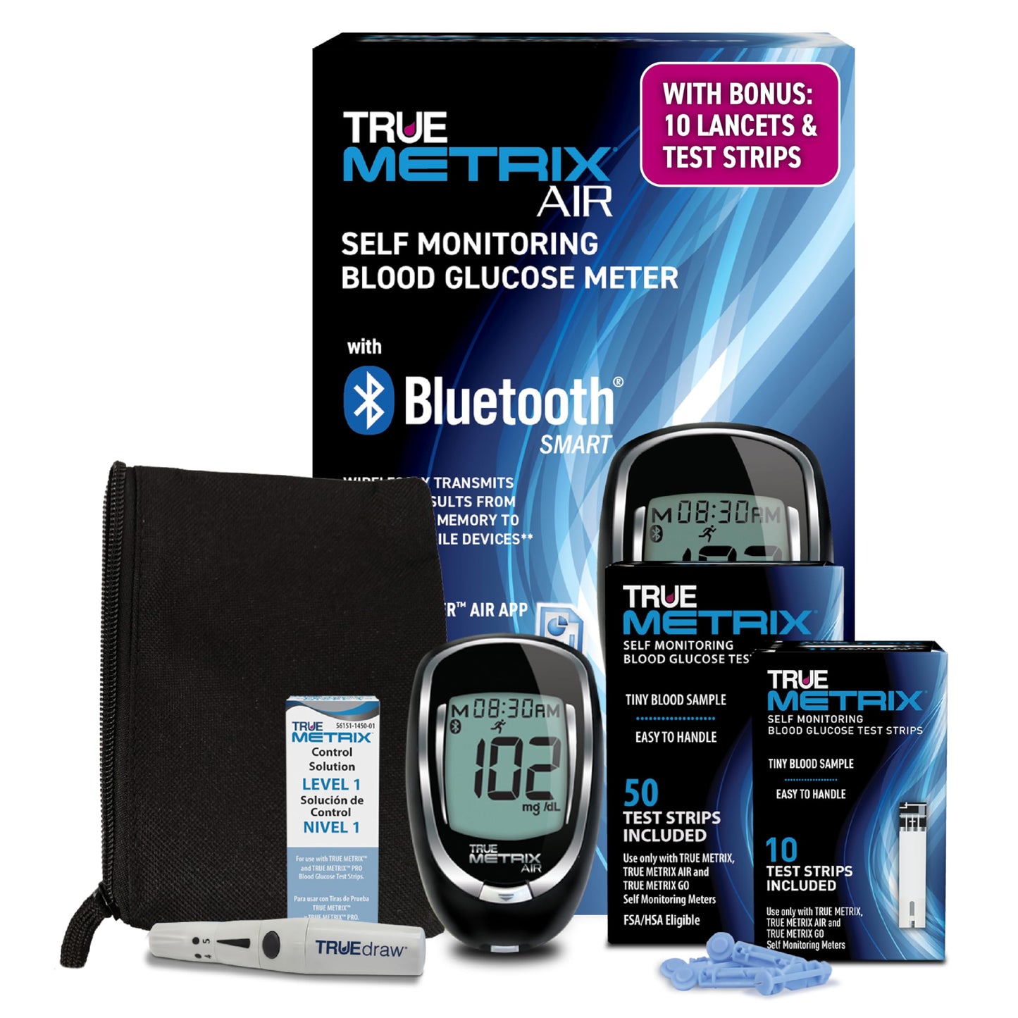 TRUE METRIX GO Meter Value Kit, Blood Glucose Monitor and Testing Supplies | Includes Blood Glucose Meter, Case, 50 Test Strips, Lancing Device - Fast, Easy Testing Supplies for Home Use and Travel