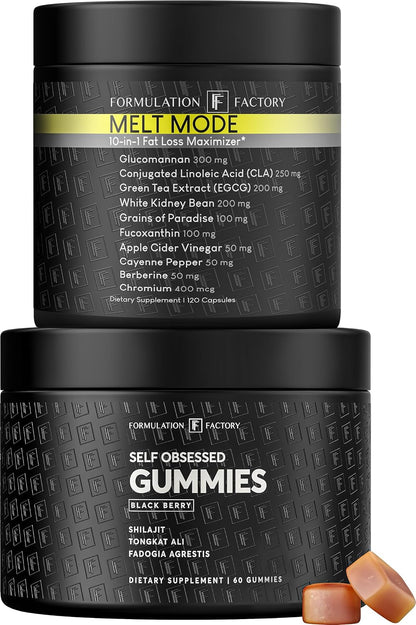 Self Obsessed Shilajit Gummies x Melt Mode (Bundle) – Men's Vitality & Metabolism Stack: Testosterone Support + Appetite & Metabolism Support with Shilajit, Tongkat Ali & Glucomannan