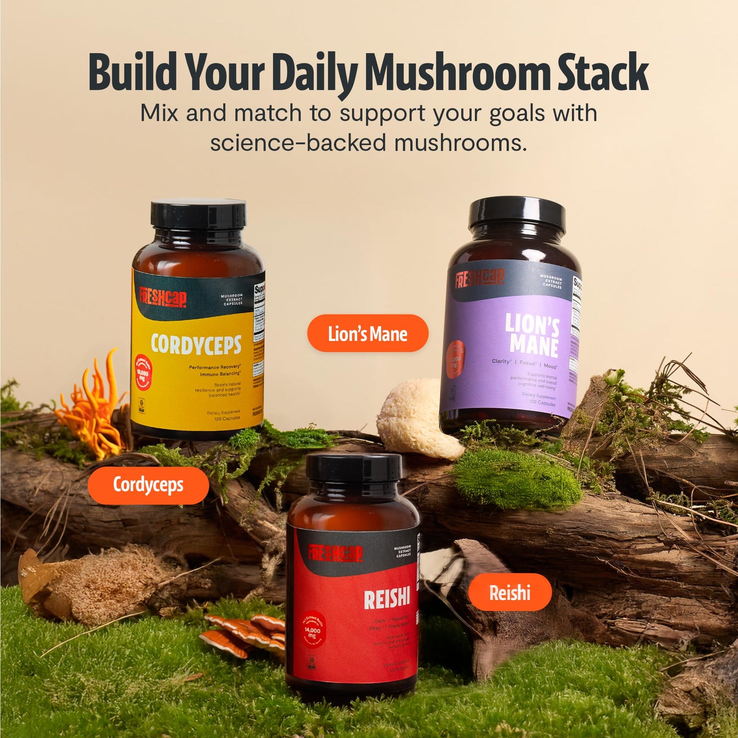 FreshCap Mushrooms Premium Organic Lions Mane Capsules - 14:1 Fruiting Body Extract with 31% Beta-Glucans - 3rd-Party Tested Nootropic for Clarity, Focus & Cognitive Support (120 Capsules)