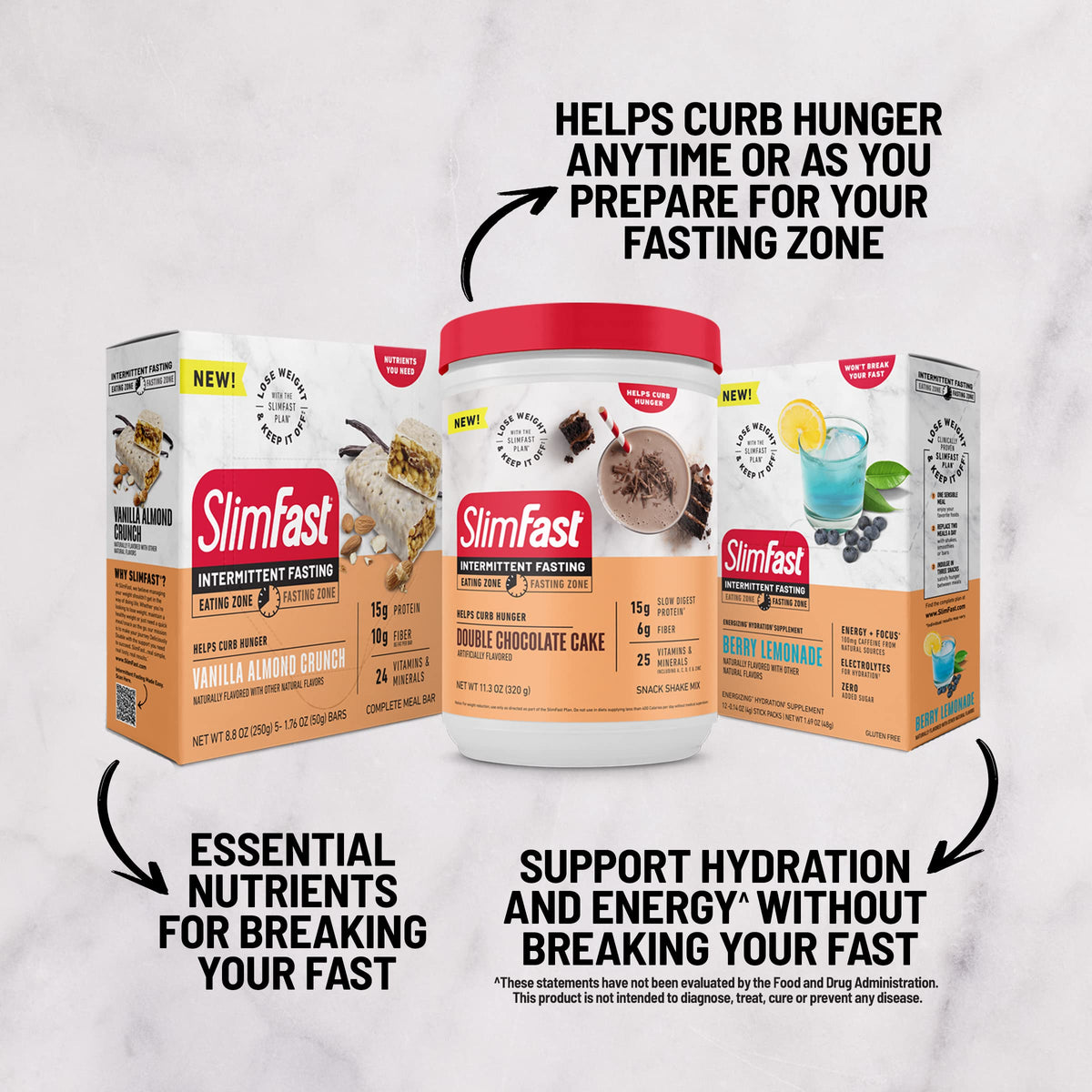 SlimFast Intermittent Fasting, Casein Protein Powder, Biotin with Vitamin & Mineral Bend