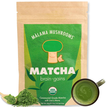 Malama Matcha Powder Duo Bundle – Ceremonial Grade Matcha Original & Coconut Latte Powders with Organic Lion’s Mane – Premium Japanese Green Tea | Organic, Gluten-Free & Vegan for Energy & Focus
