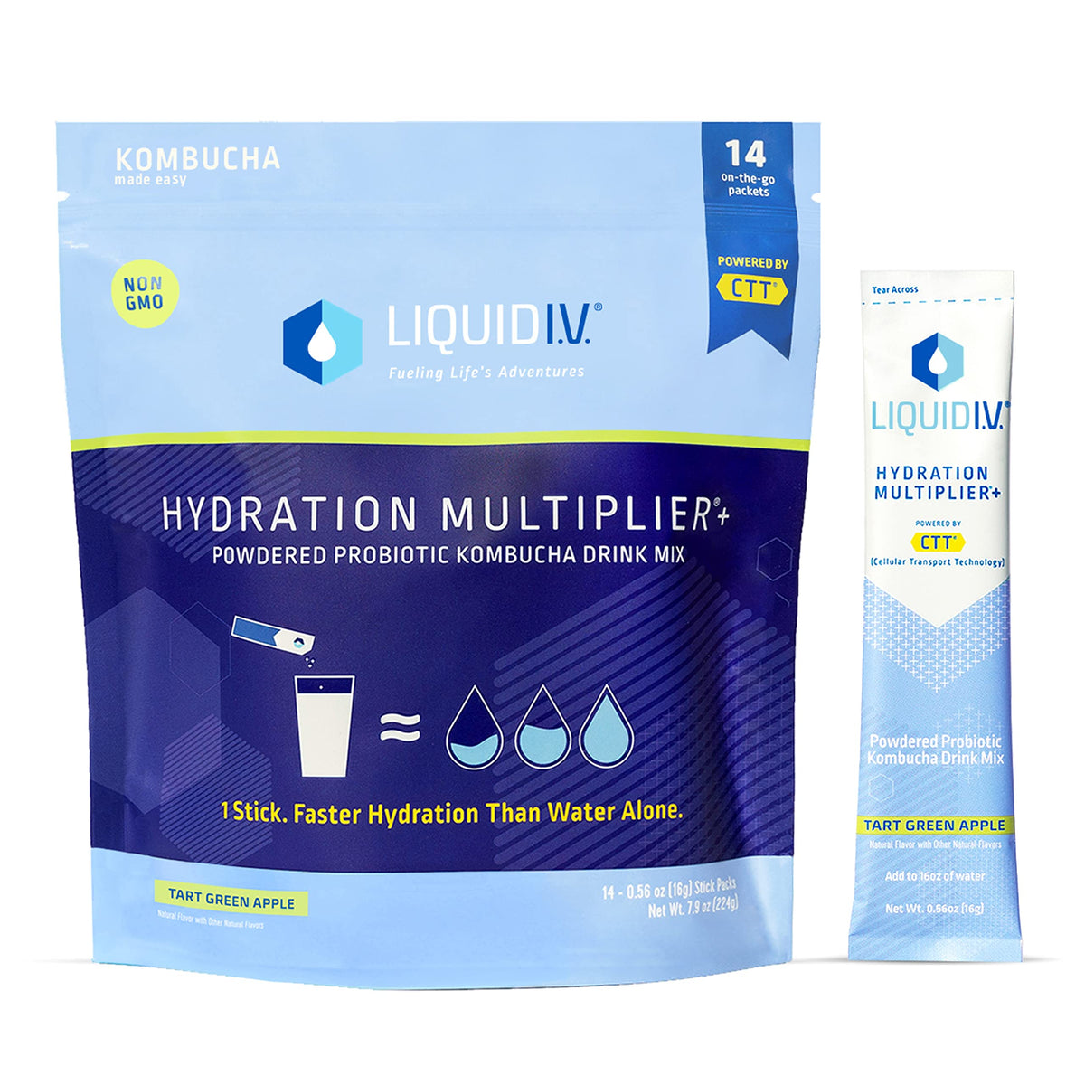 Liquid I.V. Hydration Multiplier + Probiotic Kombucha - Tart Green Apple - Hydration Powder