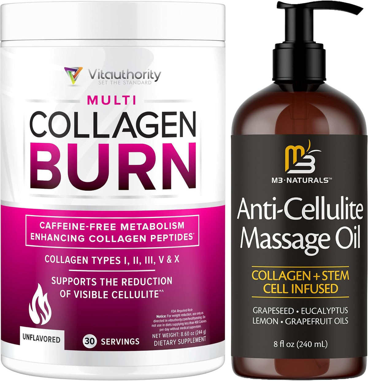 M3 Firming Massage Oil + Vitauthority Multi Collagen Burn Powder Bundle