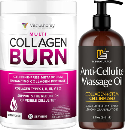 M3 Firming Massage Oil + Vitauthority Multi Collagen Burn Powder Bundle