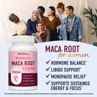 Organic Maca Root Capsules for Women | 2250MG Extra Strength | Red, Black & Yellow