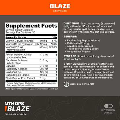 MTN OPS Blaze Fat Burner & Thermogenic Metabolism Booster