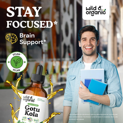 Wild & Organic Gotu Kola Extract Drops - Brain Support with Centella Asiatica Extract - Liquid Gotu Kola Supplement for Focus - Vegan, Sugar & Alcohol-Free Herb Tincture - 4 fl oz