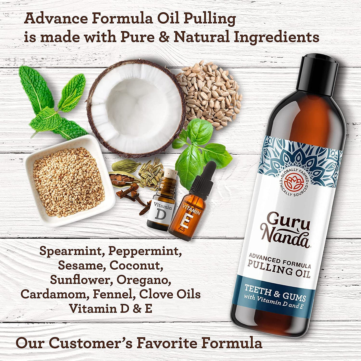 GuruNanda Advanced Oil Pulling with Tongue Scraper - Natural Alcohol-Free Mouthwash
