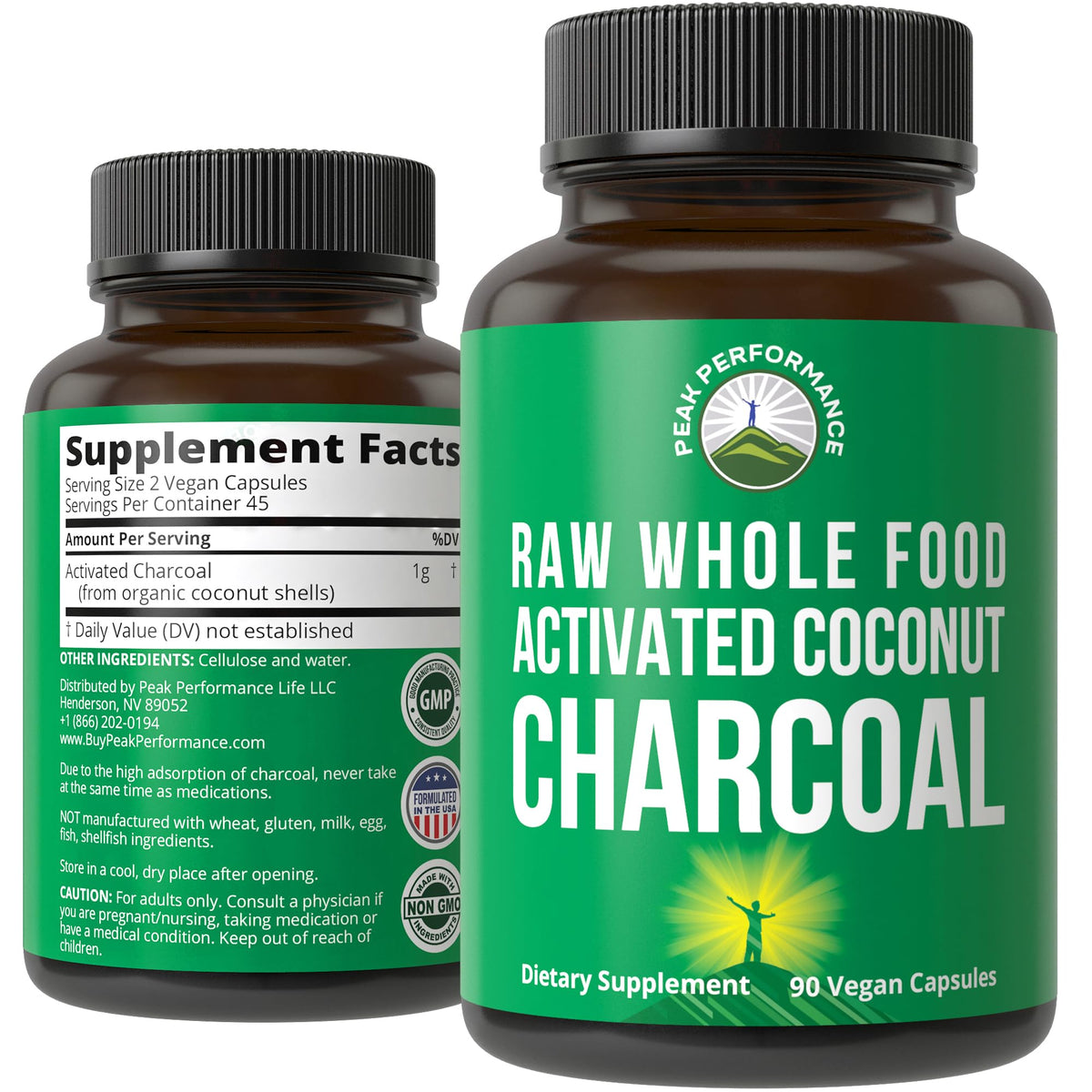 Peak Performance Activated Charcoal Vegan Capsules from Wild Harvested Coconut 