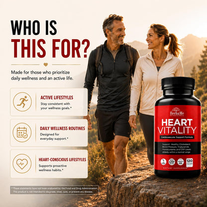 HerbaMe Heart Support Supplement for Men & Women, Daily Heart Wellness & Circulation Support, Supports Cardiovascular Wellness & Vascular Function with L-Arginine, Citrulline & CoQ10, 120 Capsules