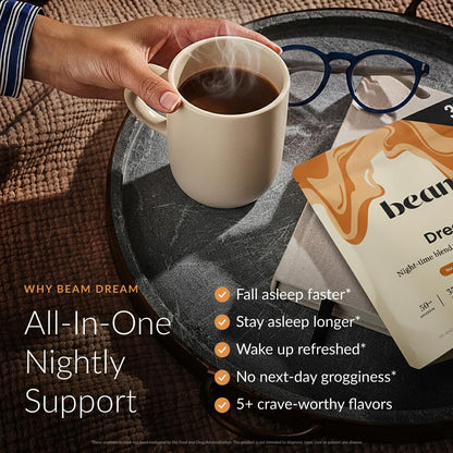 BEAM Dream Sleep Powder – Magnesium Sleep Aid for Adults with Melatonin, L-Theanine, Reishi Mushroom & Apigenin, Sleep Supplement, Sleep Cocoa Hot Chocolate Drink Mix, Brownie Batter, 30 Servings