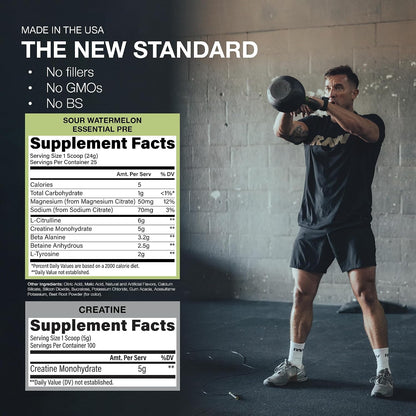RAW Nutrition Creatine Monohydrate & Sour Watermelon Pre-Workout Powder Bundle