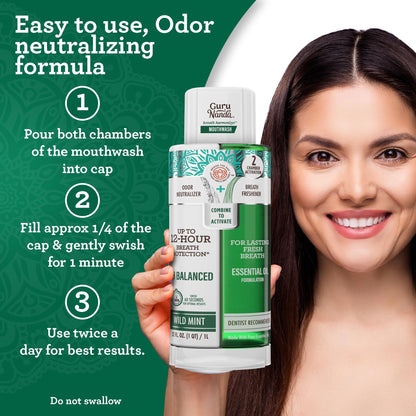 GuruNanda Dual Barrel Fresh Breath Mouthwash with Xylitol, Mint, 3x20 oz