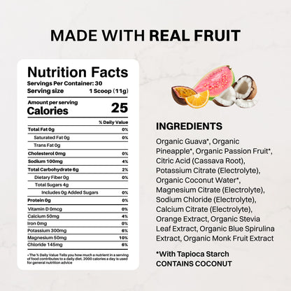 Blue Hawaiian Electrolytes Drink Mix | 30 Servings | Organic Coconut Water, Spirulina & 5 Key Electrolytes