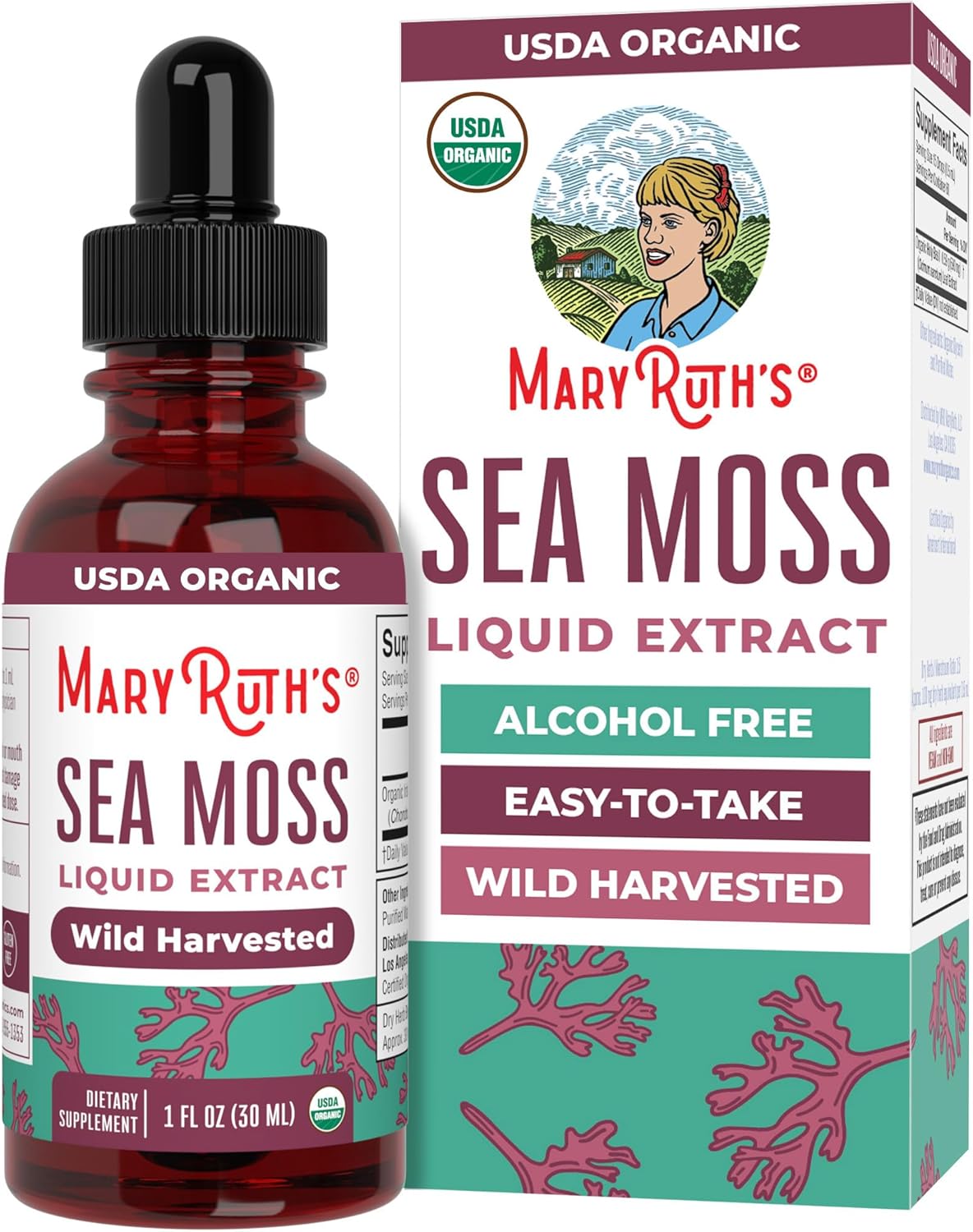 MARYRUTH'S Organic Irish Sea Moss Liquid Drops | Chondrus Crispus | Wild Harvested | Organic Irish Moss Formulated for Adults & Kids Ages 14+ | Unflavored | Sugar Free | Vegan | Non-GMO | 1 Fl Oz