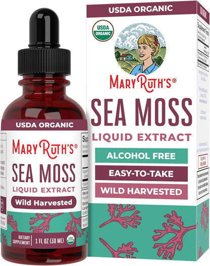 MARYRUTH'S Organic Irish Sea Moss Liquid Drops | Chondrus Crispus | Wild Harvested | Organic Irish Moss Formulated for Adults & Kids Ages 14+ | Unflavored | Sugar Free | Vegan | Non-GMO | 1 Fl Oz