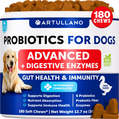 Probiotics for Dogs - Support Gut Health, Itchy Skin, Allergies, Immunity, Yeast Balance - Dog Probiotics and Digestive Enzymes with Prebiotics - Reduce Diarrhea, Gas - 120 Probiotic Chews for Dogs