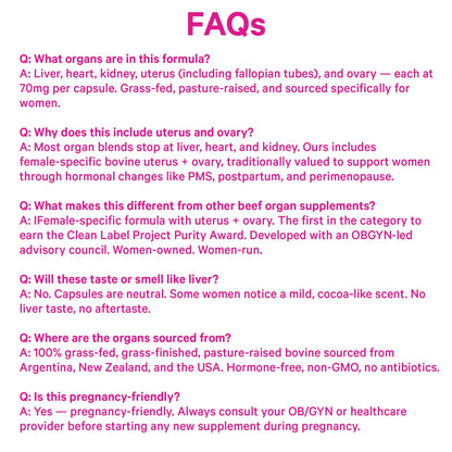 Pink Stork Beef Organ Supplement for Women, Clean Label, 60 Capsules | Grass-Fed Beef Liver Capsules, Iron, B12, CoQ10, Vitamin A, Primal Multivitamin for Hormone + Energy Support