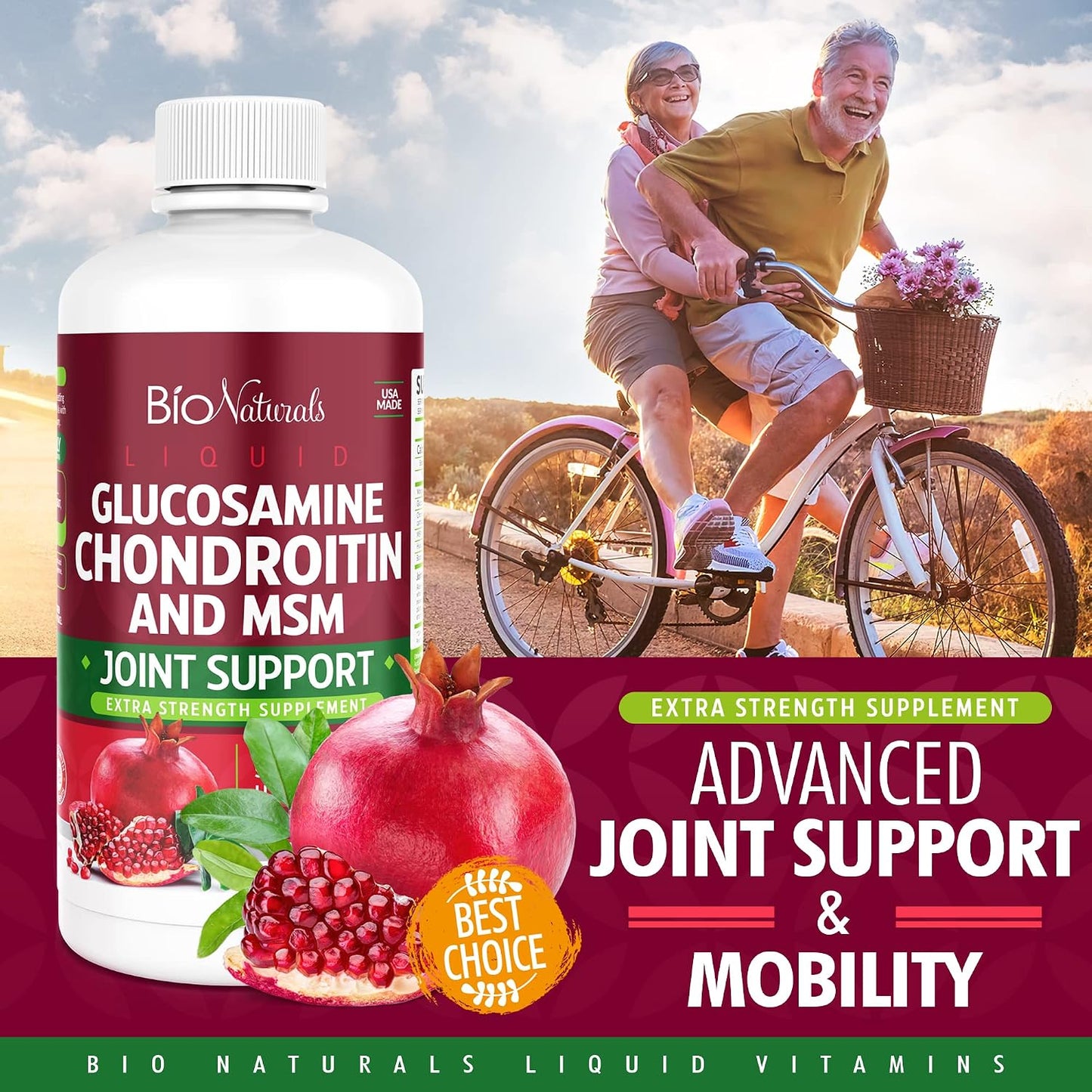 Liquid Glucosamine Chondroitin MSM Pharmaceutical Grade Supplement with Hyaluronic Acid – Maximum Strength Joint Support - 32 fl oz