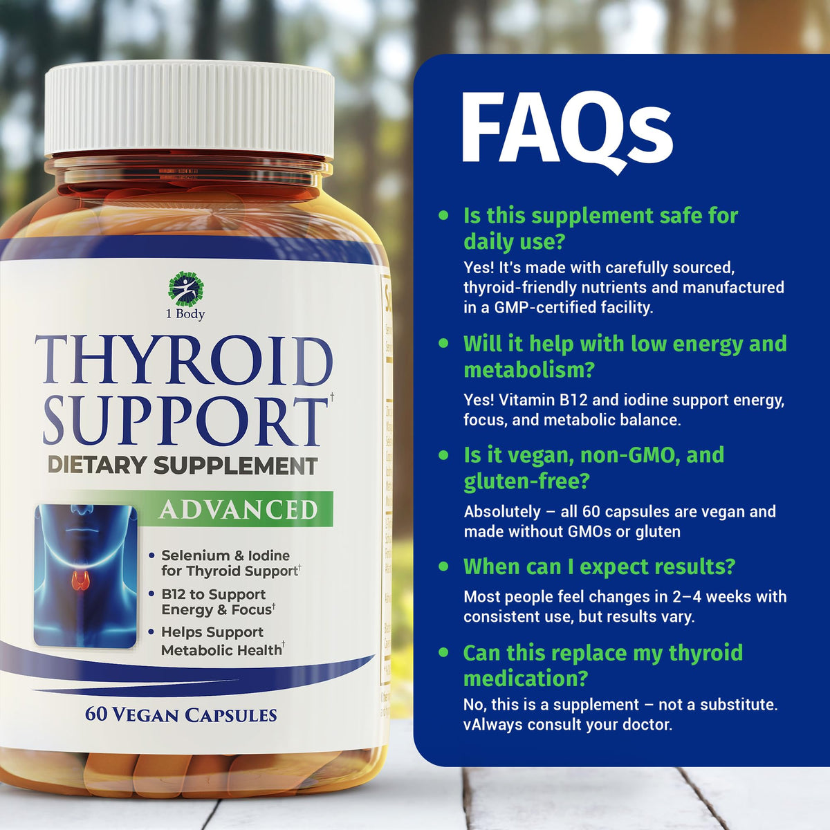 1 Body Thyroid Support for Women & Men, Iodine & Selenium Supplement