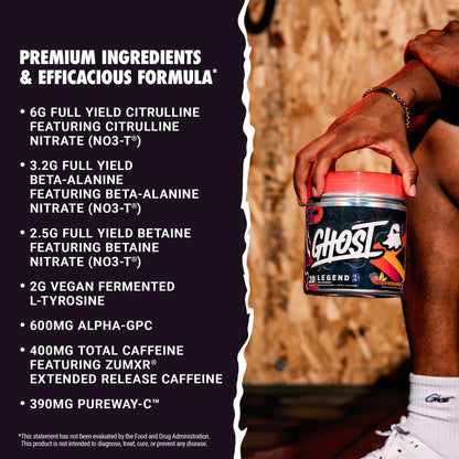 GHOST Legend All Out Pre-Workout Powder, Strawbango - 20 Servings - Preworkout Drink Mix Supplement for Men & Women - Energy & Pumps - Caffeine, Beta Alanine, Betaine, NO3-T- Sugar Free