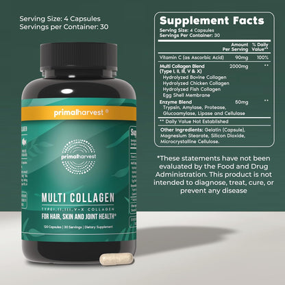 Primal Harvest Multivitamin & Collagen Supplements for Women and Men Multi Vitamin Capsules and Collagen Peptides Pills Bundle