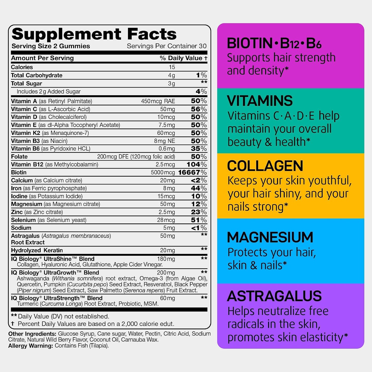Biotin Gummies for Hair, Skin & Nails - Hair Growth Vitamins Women & Men | 60 pcs - Extra Strength Biotin (Vitamin B7), Collagen, Keratin & DHT Blocker