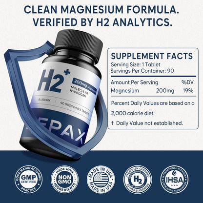 Molecular Hydrogen Water Tablets with Magnesium 16 PPM,IHSA Certified | Rich in Antioxidants - Supports Healthy Aging, Cellular Energy & Brain Health (90 Tablets,Blueberry)