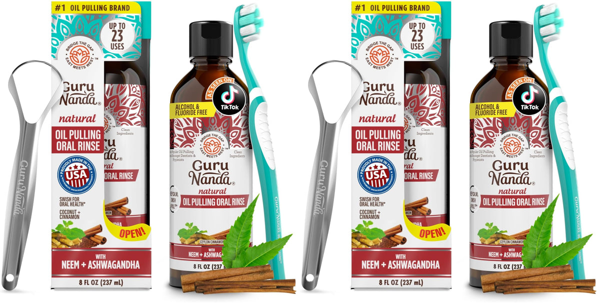 GuruNanda Cinnamon Oil Pulling Mouthwash with Neem & Ashwagandha, 16oz