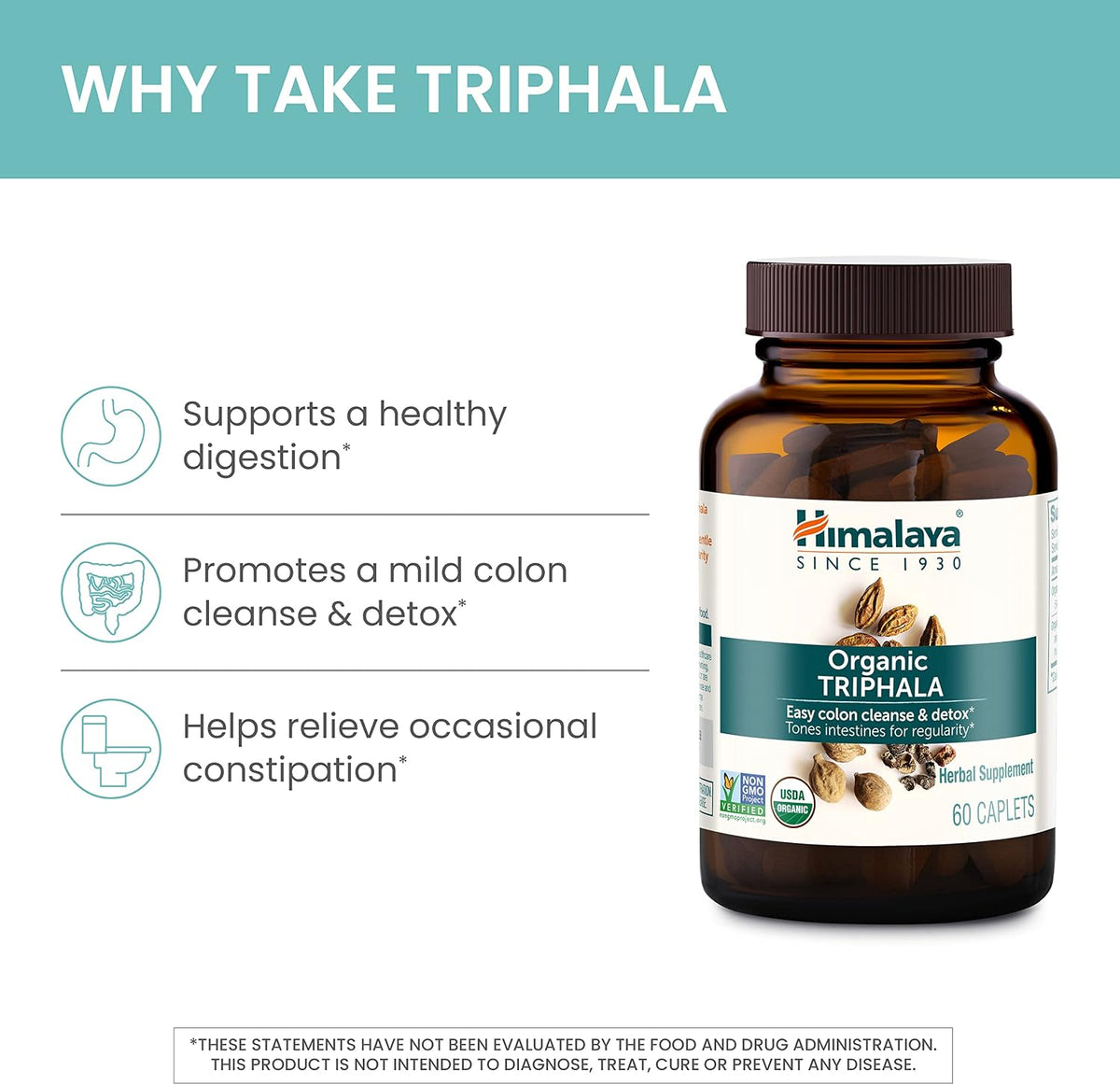Himalaya USDA Organic Triphala Capsules, Colon Cleanse, 688 mg, 60 Caplets